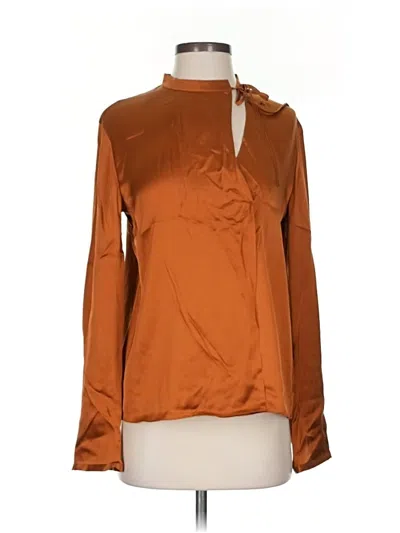 Pre-owned Vince Long Sleeve Silk Top Orange Keyhole Neckline Tops