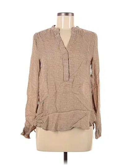 Pre-owned Vince Long Sleeve Silk Top Tan Tie Neck Tops In Brown