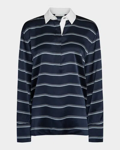 VINCE LONG-SLEEVE STRIPE SILK RUGBY SHIRT
