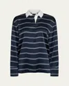 Vince Long-sleeve Stripe Silk Rugby Shirt In Coastal/slate
