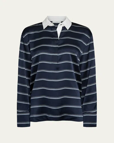 VINCE LONG-SLEEVE STRIPE SILK RUGBY SHIRT