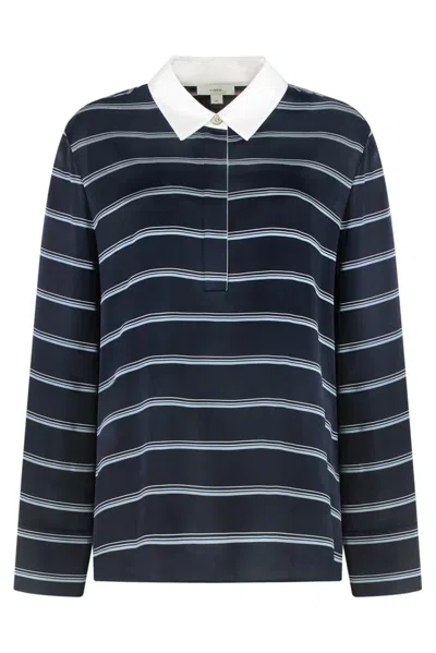 Vince Long-sleeve Stripe Silk Rugby Shirt In Blue