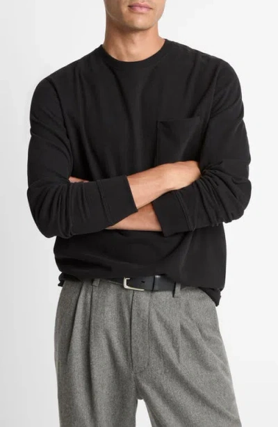 Vince Long Sleeve Sueded Jersey Top In Black