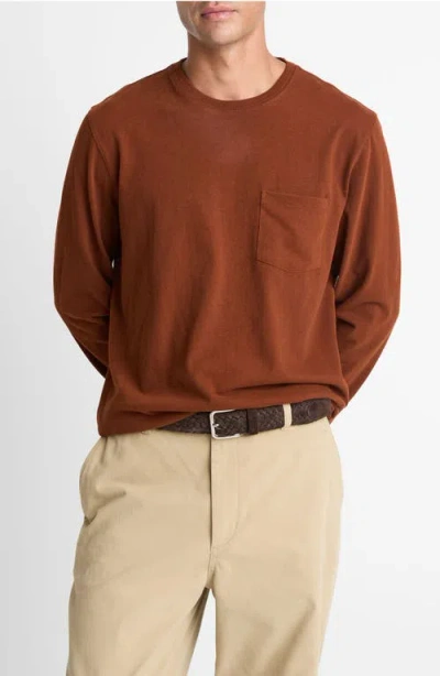 Vince Long Sleeve Sueded Jersey Top In Brown