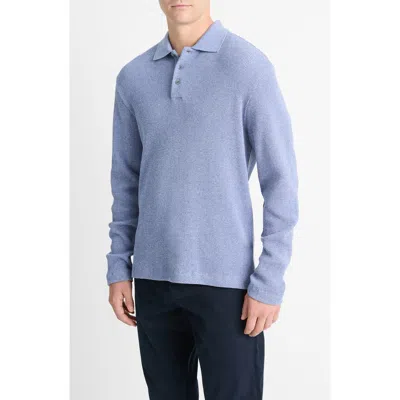 Vince Long Sleeve Thermal Polo In Faded Cobalt