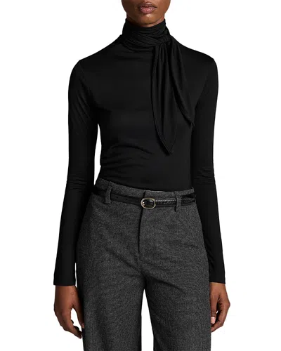 Vince Long Sleeve Tie Neck Top In Black