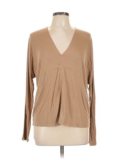 Pre-owned Vince Long Sleeve Top Tan Plunge Neckline Tops In Brown