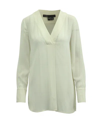 Pre-owned Vince Long Sleeve V-neck Blouse In White Rayon In Green