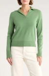 Vince Long Sleeve Wool Blend Polo In Green