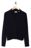 Vince Long Sleeve Wool Blend Polo In Blue