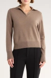 Vince Long Sleeve Wool Blend Polo In Brown