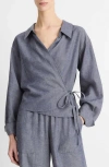 Vince Collared Linen-blend Wrap Top In Mid Indigo