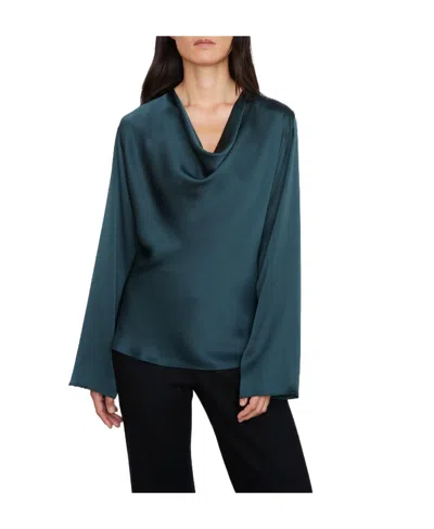 Vince Long-sleeved Blouse With Pleated Neck In Green