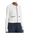 Vince Contrast Tipped Snap Front Cardigan In White