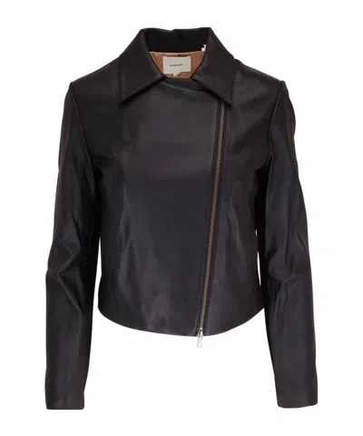 Vince Long-sleeved Leather Jacket In Black