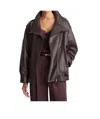 Vince Leather Oversized Biker Jacket Dk Fig In Brown