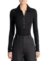 Vince Long Sleeved Multi Button Wool Polo Top In Black