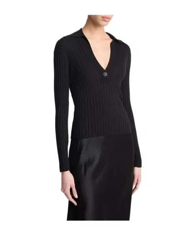 Vince Long-sleeved Polo Sweater In Black