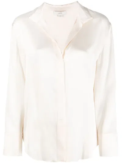 Vince Long-sleeved Silk Shirt In Neutrals