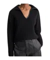 Vince Leather Trim Ribbed Sweater In Black