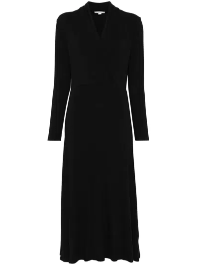 Vince Long-sleeves Crossover Midi Dress In Black