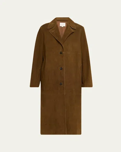 Vince Long Suede Coat In Multi