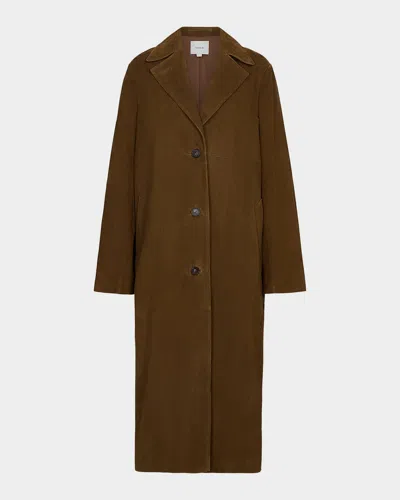 Vince Long Suede Coat In Brown