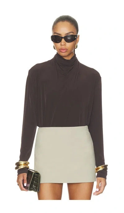 Vince Longsleeve Draped Cowl Blouse In Smoked Truffle