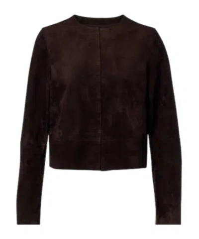 Vince Long-sleeve Leather Jacket In Brown