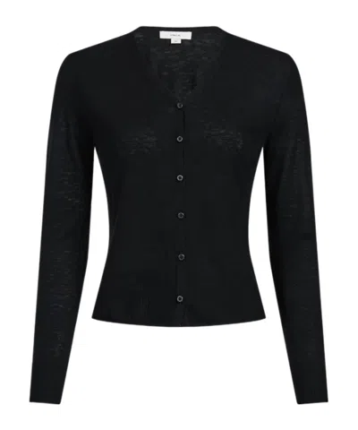 Vince Long-sleeved Knitted Cardigan In Black