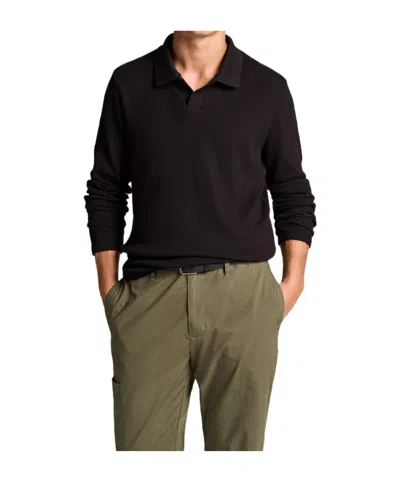 Vince Macro Rib Long Sleeve Johnny Collar Polo In Black