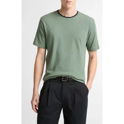 Vince Loose Knit Double Collar Crewneck T-shirt In Green
