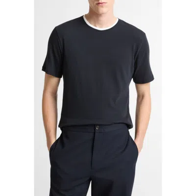 Vince Loose Knit Double Collar Crewneck T-shirt In Black