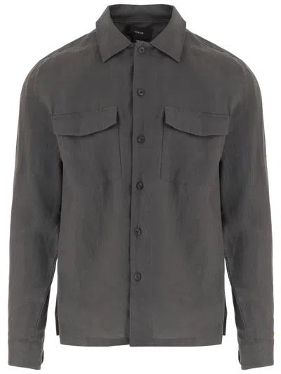 VINCE LOOSE-FIT GRAY LINEN SHIRT