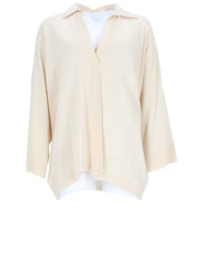 Vince Loose-fitting Light Beige Silk Blouse With Asymmetrical Hem In Pink