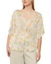 Vince Lotus Ruched Flutter Sleeve Blouse