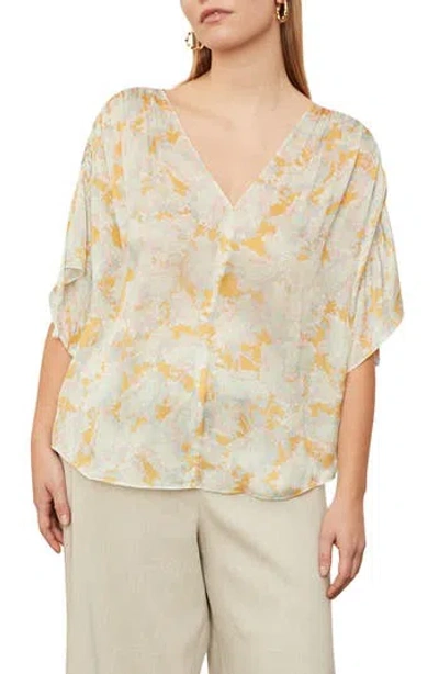 Vince Lotus Ruched Flutter Sleeve Blouse In Warm Sand