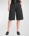 Vince Low-rise Longline Denim Shorts In Washed Black