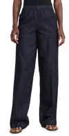 Vince Low Rise Pull On Wide Leg Twill Pants Washed Indigo In Washed Indigo