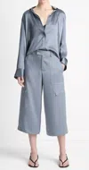 Vince Low-rise Satin Parachute Crop Pant In Lake Stone