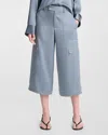 Vince Mid-rise Satin Cropped Trousers In Lake Stone