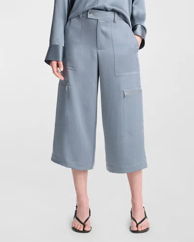 Vince Mid-rise Satin Cropped Trousers In Lake Stone