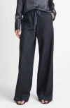Vince Low Rise Wide Leg Pull On Pants In Washed Indigo