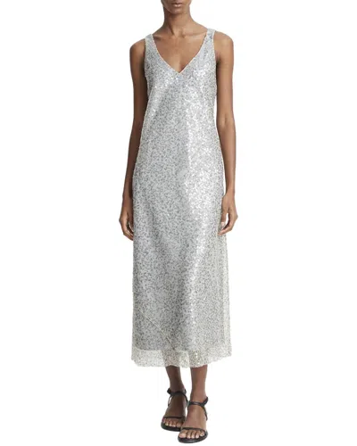 【Vince】 Lucite sequinedメタリックスリップドレス Lucite sequined metallic slip dress in silver - Vince