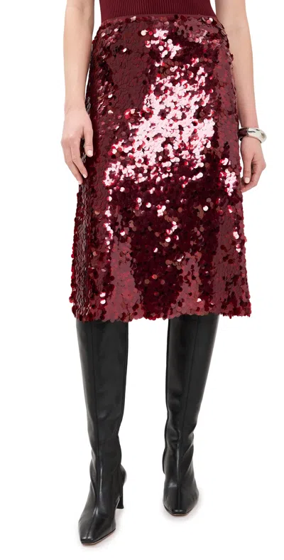 Vince Paillette Bias Skirt In Ruby Ink In Brown