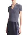 Vince Open Stitch Cotton Johnny Collar Sweater In Blue