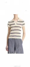 Vince Open Stitch Cotton Johnny Collar Sweater In White