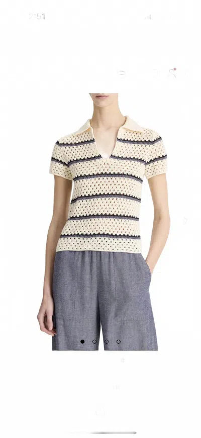 VINCE MACRAME STRIPE HENLEY IN OFF WHITE