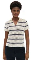 Vince Macrame Stripe Henley In Off White Combo In Off White Combo