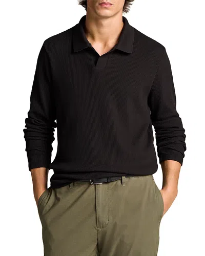 Vince Macro Rib Long Sleeve Johnny Collar Polo In Black